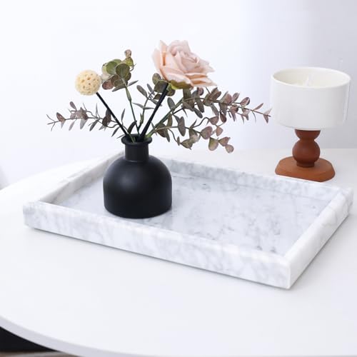 Yew & Tulip Natural Carrara White Marble Vanity Tray, Natural White Marble Serving Tray for Bathroom, Kitchen, Vanity, Home Decor, Wedding etc. (12" x 8" x 1.2") - color: Carrara White