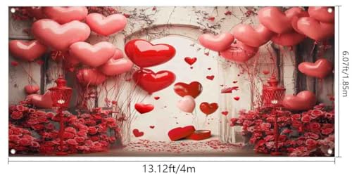7X8ft Valentine's Day Photo Garage Door Cover Decoration Background Rose Wall Wedding Bridal Shower Decoration Backdrop Brick Wall Red Rose Love Heart Party Party Photo Props Banner Cover - color: Red2, size: 7X8
