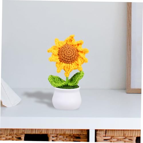 Crochet Sunflower Potted Flower Home Desktop Decoration Artificial Flower Ornament for Knitting and Woven Bonsai Decor for Friends and Family
