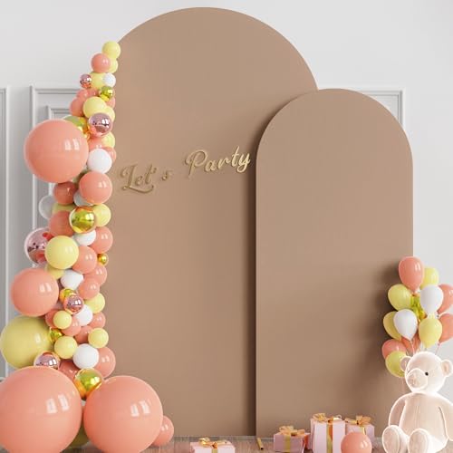 Wokceer Wedding Arch Backdrop Cover 7.2FT, 6FT Set of 2 Spandex Fitted Nude Brown for Round Top Chiara Stands - Birthday Party Ceremony Decor - color: Nude Brown, size: 7.2FT,6FT
