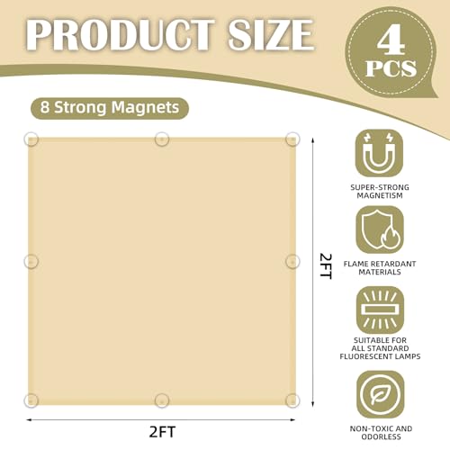ANGSYLTH 2 x 2 Feet Fluorescent Light Covers - 4 Pcs Covers for Ceiling Lights, Magnetic Light Filters for Classroom, Office, Hospitals, Home (Warm Yellow) - color: Warm Yellow