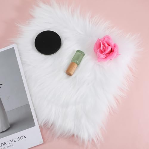 12inch Square Small Faux Fur Sheepskin Cushion, Soft Luxury Photo Props Background for Small Product Desktop Photography, Display and Decor,Jewelry, Nail Art, Locker Accessories for Girls (White)