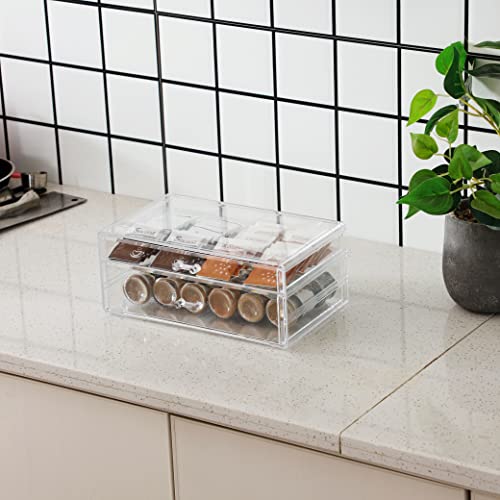 Cq acrylic Clear acrylic organizers Countertop,2 Large Drawers stackable storage bins,clear storage bins for Vanity Jewelry,Hair Accessory,Beauty,Skin Care,Skincare Product stackable storage drawers - size: 1 Long Drawer, 1 Large Long Drawer