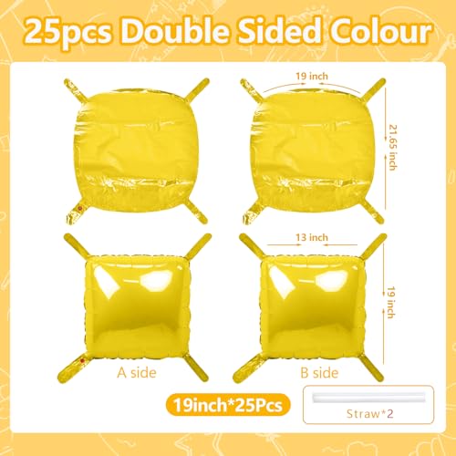 NISOCY 25PCS Yellow Square Foil Balloons Wall Backdrop Thanksgiving Fall Color Balloons Double Sided Balloons Tunnel Arch Kit for Baby Shower Birthday Wedding Sunflower Bee Theme Party Decoration - color: D01 - Yellow, size: 25PCS