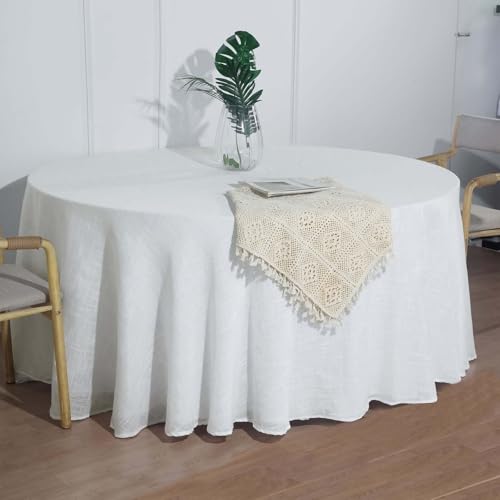 Efavormart 120" White Premium Faux Linen Round Tablecloth | Textured Wrinkle Free Tablecloth - color: White, size: 120" (Round)
