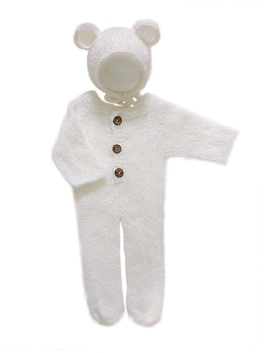 Newborn Baby Photography Props Outfits Cute Bear Hat Romper Set Infant Baby Boy Girl Photoshoot Props Costume - color: White