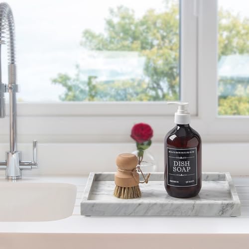 Large Marble Vanity Tray, Luxury Stone Organizer for Bathroom & Kitchen Counter | Holds Soap Dispenser, Jewelry, Perfume Bottles | Non-Resin, Non-Ceramic Décor - color: White, size: 11.8" x 7.8" x 1.2"