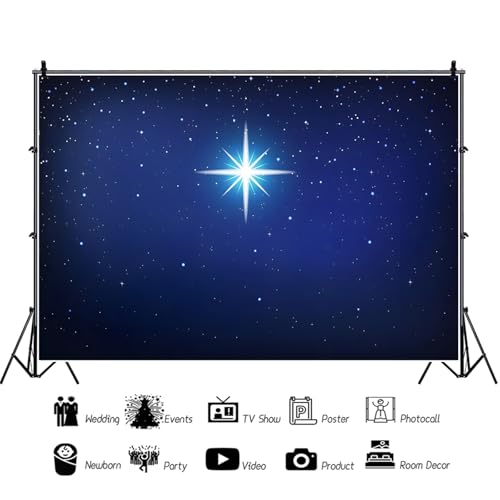 7x5ft Night Star Backdrop Starry Sky Holy Bethlehem Star Photography Background Christmas Nativity Scene Decorations Birth of Jesus Religious Christian Church Wall Photo Booth Props - size: 7x5ft