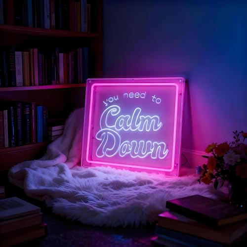 Neon Sign for Wall Decor Light Up Letters Business Led Sign Music Party Gifts Led Decorative Night Signs Room Decor Party Signs for Bar Music Room Birthday (You Need to Calm Down) - color: calm down