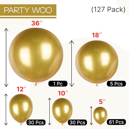 PartyWoo Gold Balloons 127pcs Different Sizes of 36 18 12 10 5 Inch Gold Balloon Arch Kit Garland for Graduation Birthday Wedding Anniversary Baby Shower Retirement Casino Party Decorations Gold-G101 - color: Gold-g101, size: PRO