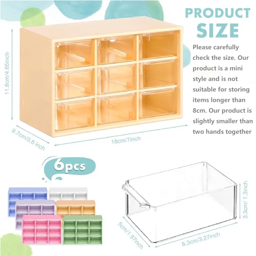 Amyhill 6 Pcs Mini Drawer Organizer Small Organizer with 9 Drawers Plastic Desktop Craft Storage Box for Office Home Room Jewelry Cosmetics Collection(Multicolored) - color: Multicolored