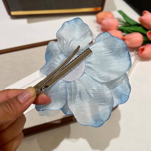Gradient Flower Hair Clip for Women Duckbill Barrette Daily Outfit Accessory Travel Styling Prop for Spring Picnic or Photo Use - color: Blue
