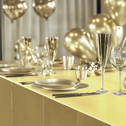 2pcs Champagne Gold Foil Tablecloth 54*72inch Plastic Wedding Birthday Party Table Cloths Light Gold Waterproof Disposable Table Cover for Christmas Grad Elegant Event Anniversary Party Supplies - color: Light Gold