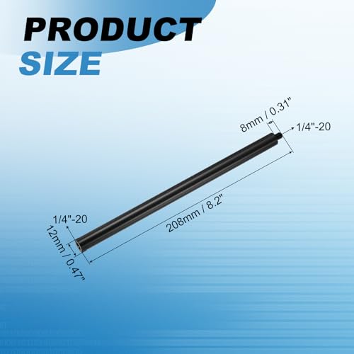 PATIKIL 8.2" Metal Extension Rod, 2 Pcs 1/4"-20 Female to Male Thread 0.47" Aluminum Alloy Lightweight Stabilizer Accessory Mount Tripod Extender Tube for Tripod DSLR Action Cameras, Black - color: Black, size: 1/4"-20, 8.2" Length, 0.47" Rod