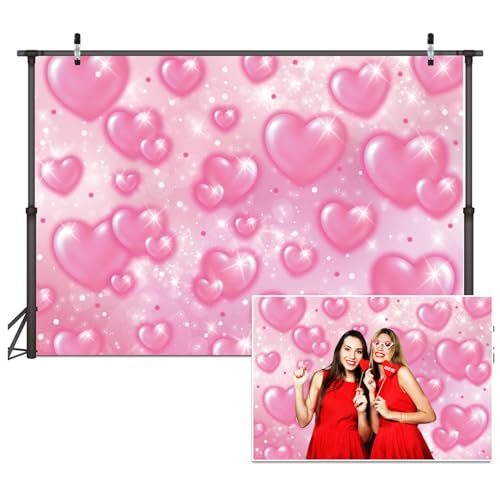 10X8ft Valentine's Day Backdrop Pink Heart Early 2000s Backdrop Valentine's Day Wedding Bridal Shower Party Decor Banner Portrait Photo Studio Booth Props - size: 10x8ft