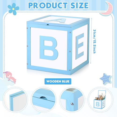 Chunful Wood Baby Shower Box Abc Display Box for Party Decorations with Alphabet Letters Personalized Shower Gifts Basket Party Blocks Backdrop for Boys and Girls(Blue,White) - color: Blue,White