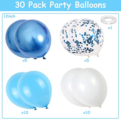 Blue and White Balloons, 12 Inch Light Blue White Latex Party Balloon Set Metallic Blue Balloons and Blue Confetti Helium Balloons for Kids Birthday Wedding Baby Shower Christening Party Decorations - color: Blue White
