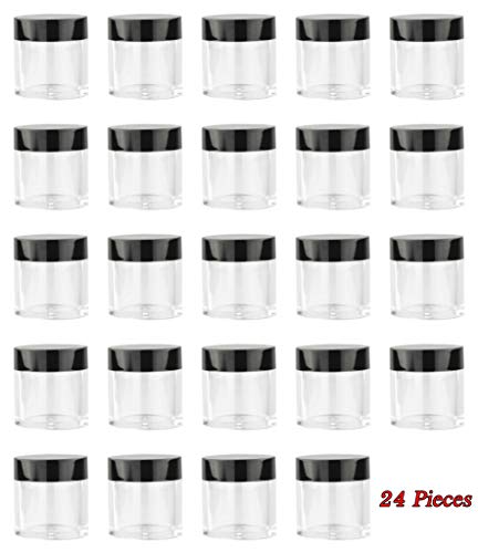 XICHEN (24 Pieces) 10G/10ML Clear Plastic Cosmetic Round Container Jars with BLACK Lids
