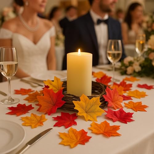 Artificial Maple Leaves 6 Colors Fall 150 PCS Winter, Summer Autumn Leaf Decorations Parties Table Decor Artificial Flowers, Wedding Party Scatter, DIY Crafts, Wreaths, Scrapbooking, Photography Props