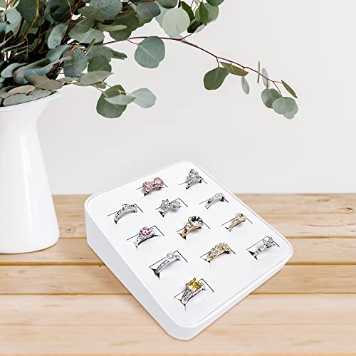 MOOCA 12 Slots Ring Tray Display, Slotted Ring Showcase Display Jewelry Organizer, Jewelry Tray for Showcase trade Show, Premium White Leatherette - color: White Faux Leather, 12 slots