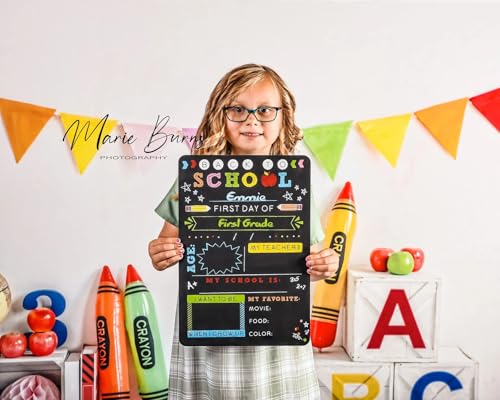 Kate Back to School Backdrop 1st Day of School Backdrop Colorful Crayon ABC Background for Kids,10x8ft - size: 10x8ft