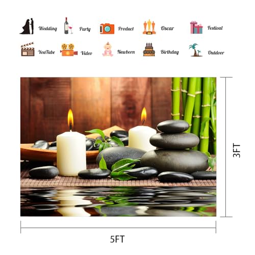 Meditation Relax Backdrop 5x3ft Bamboo Zen Stone Candle Water Woodiness Floor, Dessert Table Banner Decoration Background Studio Photography Props BJOKPH0022 - size: 5x3ft