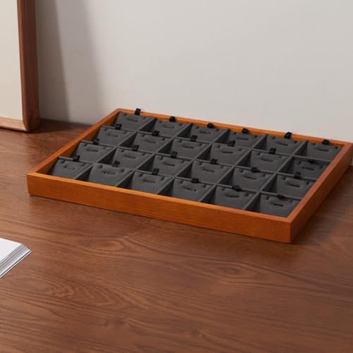 Oirlv Wood 24 Grids Jewelry Tray with Removable Inserts Jewelry Pads Necklace/Pendant Display Organizer Tray(Grey) - color: Grey 24 grid necklace/pendant jewelry tray