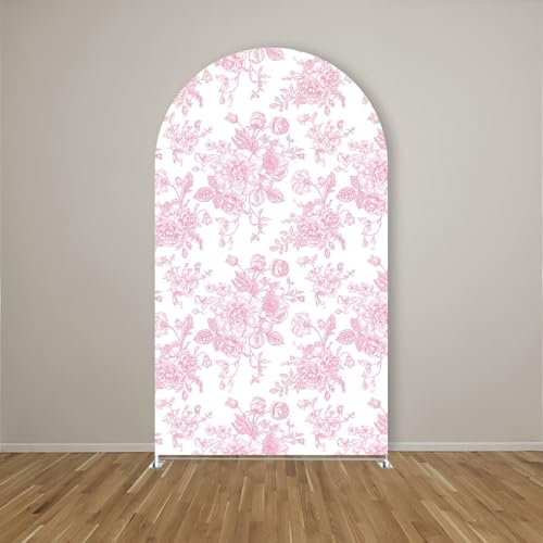 Peach Pink Floral Arched Backdrop Covers Double-Sided Stretchy Arch Stand Cover for Girls Birthday Baby Shower Fiesta Party Decoration Supplies(No Stand!) - color: Gy-G-4029, size: 2.6x6ft