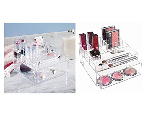 iDesign Clarity BPA-Free Plastic Organizer Drawer with Divided Tray, 6.97" x 6.5" x 3.94", Clear - style: Cosmetic Organizer with Drawer