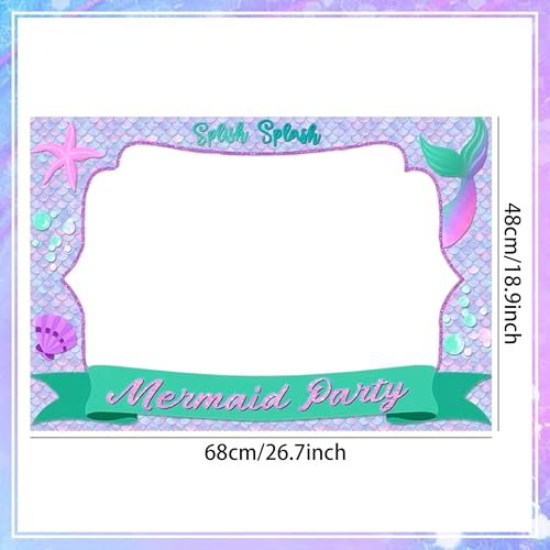 LaVenty Mermaid Party Decorations Mermaid Themed Photo Booth Props Frame Summer Beach Photo Booth Props for Under The Sea Birthday Party Bridal Shower Baby Shower Supplies