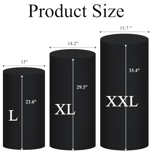 Socomi Cylinder Pedestal Stand Covers Spandex Flexible Display Box Stand Covers for Birthday Party Wedding Baby Shower Decoration- Only Stand Covers Included Set of 3 Black - color: Black, size: Set of 3