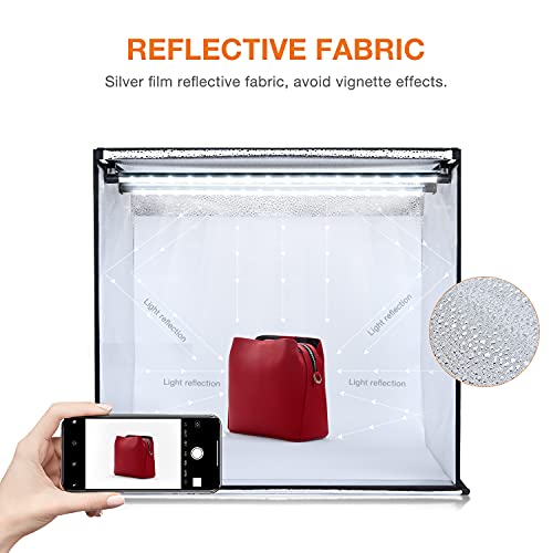 Yesker Photo Light Box, 20x20x20 inch Portable Lighting Tent Kit Brightness Adjustable Studio Photography Booth with 98 Large LED Lights CRI95+ with 4 Background for Large Items Shooting - size: 20x20x20 inch