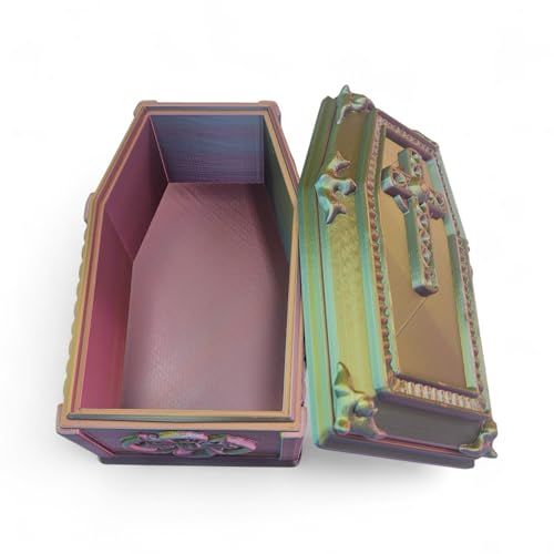 Coffin Display Container – Gothic Halloween Storage Box – Spooky Decorative Prop for Desk or Shelf – 3D Printed Creepy Organizer – Goth Inspired Display Case (Red/Yellow/Green) - color: Red/Yellow/Green