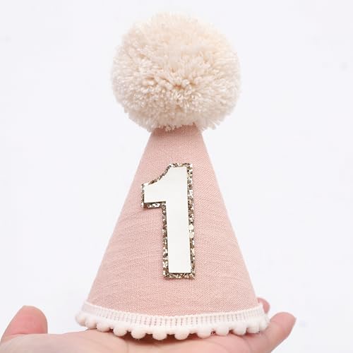 Neutral 1st Birthday Party Hat - Simple First Cone Hat, One Birthday Decoration Photo Props - color: Lotus Pink