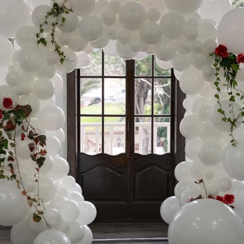 White Balloons - 12 inch 100pcs Latex - Round White Birthday Balloons with 2 Ribbons for Birthday Party, Wedding, Anniversary, Baby Shower Decorations - color: White, size: 12 Inch 100PCS