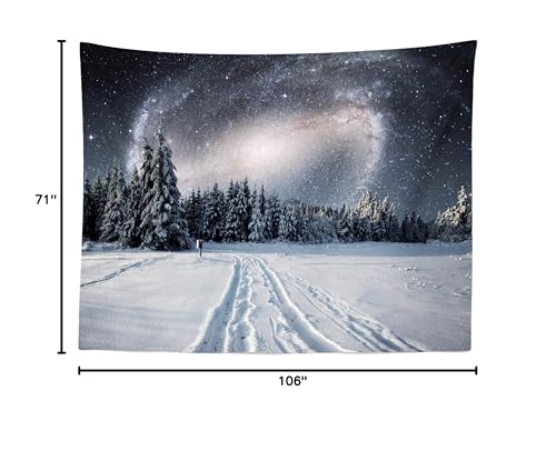 BELECO 9x6ft Fabric Winter Snowy Forest Night Photography Backdrop Galaxy Sky Stars White Snow Trees Wintry Scene Background for Christmas New Year Party Decorations Holiday Outdoor Photo Props - size: 9x6FT