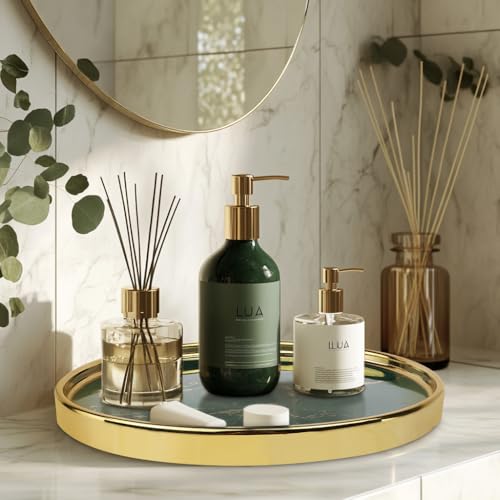 Ceramic Vanity Tray for Bathroom, Jewelry, and Makeup – Decorative Organizer Tray for Countertops, Dresser, or Sink – Elegant Green Round Design, Durable & Stylish Storage Solution - color: Green, size: 10.2"