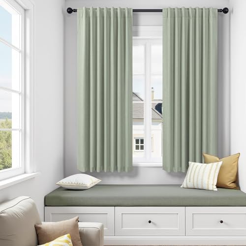 Small Short Blackout Curtains 54 Inch Length for Bedroom 2 Panels Back Tab Pleated Light Sage Green Room Darkening Insulated Thermal Drapes Window Treatment Curtain Panels for Living Room Boho Decor - color: Sage Green, size: 52"W x 54"L (Pack of 2)