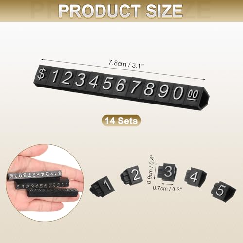 uxcell 14 Set Price Display Cube, Adjustable Price Tag Stand Removable Mini Tag Number Letter Price Dollar Block Kit for Jewelry Retail Shop Price Signs (Black/Silver, 3.1" Length) - color: Black/Silver, size: 7.8"