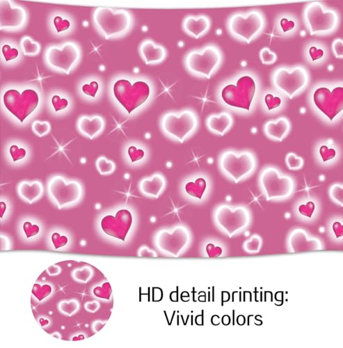 6 x 4 ft Valentine's Day Pink Heart Background Glitter Heart Romantic 90s Valentine Day Party Photography Background Women Men Happy Birthday Photography Background Banner Photo Booth Studio Props - color: Pink3, size: 6x4ft