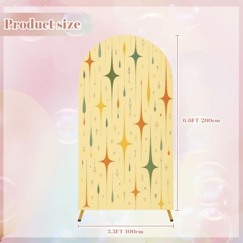 Wedding Arch Backdrop Cover 6.6FT Mid Century Retro Abstract Modern Geometric Colorful Vintage 50s 60s Spandex Fitted Arch Cover Round Top Stands Cover for Birthday Party Ceremony Banquet Decoration - color: Color11, size: 6.6x3 FT