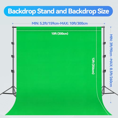 EMART 8.5X10 FT Green Screen Backdrop Kit, Photography Umbrella with 5500K Bulbs, 10X12 FT Green Backdrop with Spring Clamps, Professional Photography lighting kit for Studio, Portrait, Video Shooting - color: Green, size: 8.5*10ft Stand/10*12ft Backdrop