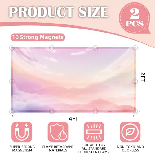 ANGSYLTH 2 Pcs Fluorescent Light Covers - 4 x 2 Feet Covers for Ceiling Lights, Magnetic Light Filters for Classroom, Office, Hospitals, Home (Pink - Sky) - color: Pink - Sky