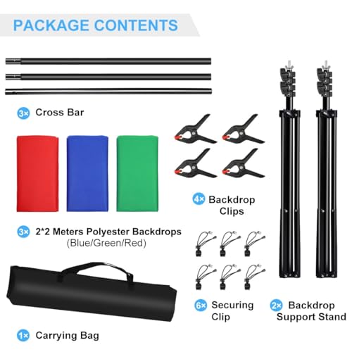 PULUZ Blue Green Red Screen Backdrop Kit with Tripod Stand, 6.5x6.5ft Green Screen Stand for Content Creation and Virtual Backgrounds, Blue Red Photo Background with Backdrop Stand for Photography - size: 6.5x6.5 Ft Backdrop Kit