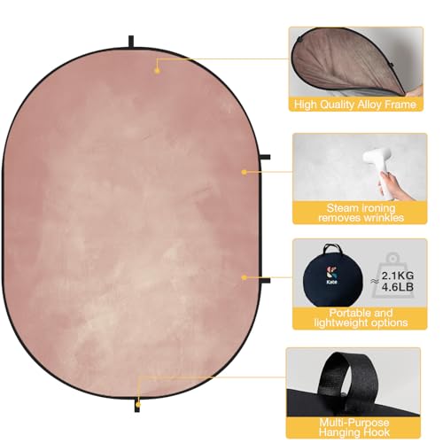 Kate 5x6.5ft(1.5x2m) Collapsible Backdrop Pink Textured Double-Sided Backgrounds Light Grey Backdrop Twist Flex Collapsable Photography Backdrop