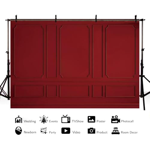 MEHOFOND 7x5ft Christmas Red Wall Photography Background, Vintage Castle Room European Wall Christmas Party Decorations, Red Retro Wall Xmas Holiday Party Kids Family Portrait Decor, Photo Props - size: 7x5ft