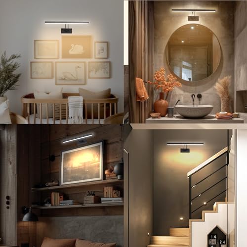 Picture Light, 13.5" Art Light, Black Picture Light Battery Operated,3CCT,Wireless Picture Lights with Remote, Light Over Picture Frame for Wall Painting(Black) - color: Matt Black, size: 13.5inches