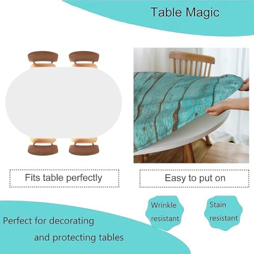 Blue Wood Texture Background Outdoor Waterproof Oval Fitted Tablecloth with Elastic Edge Design, Stain Resistant and Easy to Wipe Decorative Table Cover, Fits 52"x70" Oval Tables, Style45 - color: Wood Texture -11, size: 52" x 70" (Oval)