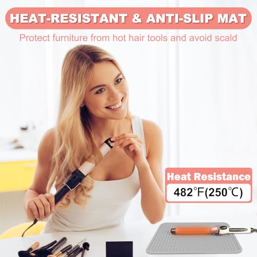 Oversize Silicone Heat Resistant Mat for Curling Irons, Flat Irons, Hair Straighteners and Hot Hair Styling Tools, Portable Wrap Pad Cover for Vanity, Travel, Salon(14.2" x 11.0") - color: Gray