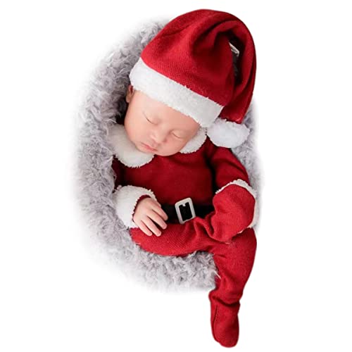 ForBaysy Newborn Baby Christmas Photo Props Outfit Infant Boys Girl Photoshoot Costume Red jumpsuit With Xmas Hat
